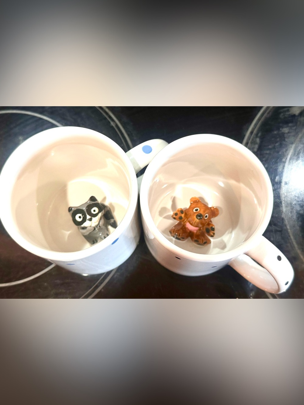 Short Subjects Polka Dot Surprise Mugs 3D Raccoon & Teddy Bear Peek a Boo Cups